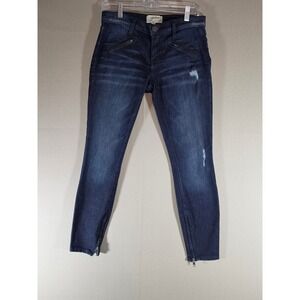 Current/Elliott The Ankle Skinny Jeans Dark Indigo Moto Zip Hem Distressed 26